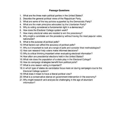 Understanding the U.S. Presidential Election:  Reading Passage, Q & A and Note-Taking Sheets