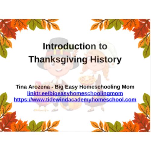 PowerPoint-Comprehensive-Full-Unit-Study-on-The-History-of-Thanksgiving.png Beautiful autumn-themed homeschool presentation slide about Thanksgiving history for homeschooling, featuring engaging visuals and educational resources from Homeschool Resource Co.