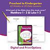 PreK Rez 4 Study Details Bible study resources for preschool to kindergarten, featuring 10 weekly or 20 daily lessons, focusing on Matthew 1-2 and Luke 1-2, suitable for homeschool religious education.