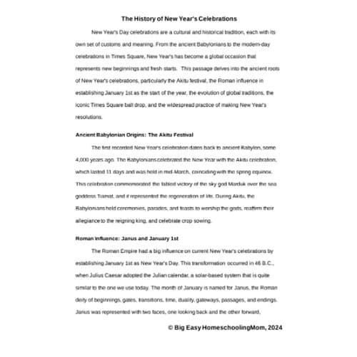 Reading-Passage-The-History-of-New-Years.png FREEBIE on The History of New Year's Reading Passage, Q & A, and Note-Taking Sheets