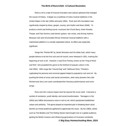 The History of Rock & Roll Reading Passage, Q & A, and Note-Taking Sheets