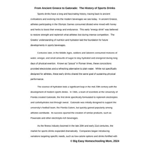 The History of Sports Drinks Reading Passage, Q & A, and Note-Taking Sheets