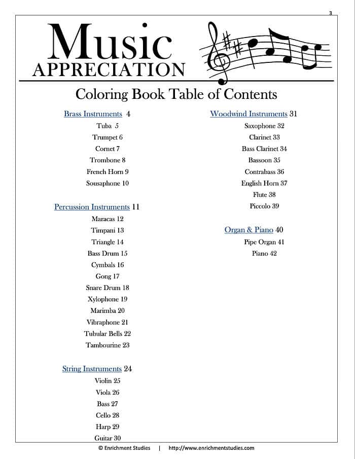 Music Appreciation Coloring Pages Instrument Families