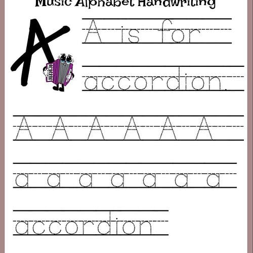 Music Alphabet Handwriting Practice Sheets AtoZ