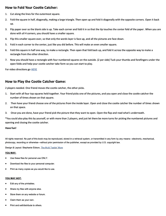 Screenshot 2025-11-23 at 7.37.00 AM 1. Step-by-step instructions on how to fold a Cootie Catcher for homeschool crafts and activities.