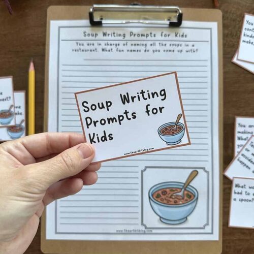 Soup-Writing-Prompts-The-Art-Kit-2 Soup writing prompts for kids to inspire creative storytelling and improve writing skills. Fun, interactive activity with soup-themed prompts designed for homeschooling or classroom use. Perfect for engaging children in language arts lessons.