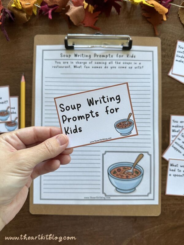 Soup-Writing-Prompts-The-Art-Kit-2 Soup writing prompts for kids to inspire creative storytelling and improve writing skills. Fun, interactive activity with soup-themed prompts designed for homeschooling or classroom use. Perfect for engaging children in language arts lessons.