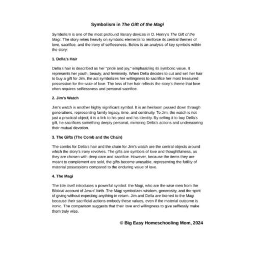 1. Symbolism in The Gift of the Magi, literary analysis of love, sacrifice, and selflessness in classic holiday stories, homeschool resources for teaching literary devices.