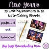 20 New Year's Writing Prompts & 20 Note-Taking Sheets