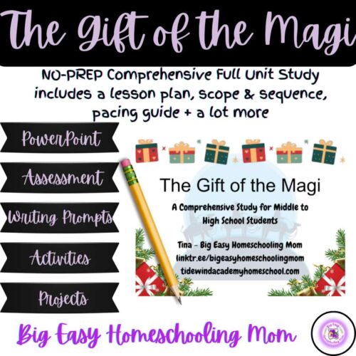 Thumbnail-Cover-The-Gift-of-the-Magi-NO-PREP-Comprehensive-Full-Unit-Study-1.png A comprehensive homeschool study unit on "The Gift of the Magi" for middle to high school students, including lesson plans, assessments, writing prompts, activities, and projects, perfect for homeschooling.