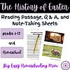 Easter history reading, Q&A, and note-taking sheets for grades 6-12, ideal for homeschooling or classroom use, with engaging content on Easter's significance and traditions.