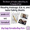 Note-taking sheets for MLK Jr. Day, grades 6-12, homeschool, reading comprehension, note-taking, educational resources, language arts, history, social studies, homeschool curriculum, flexible learning materials, educational printables.