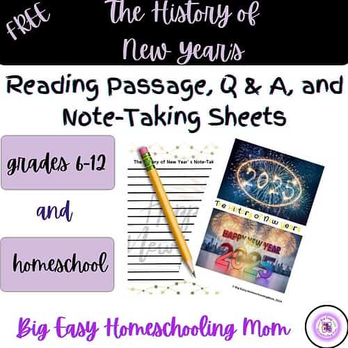 FREEBIE on The History of New Year's Reading Passage, Q & A, and Note-Taking Sheets