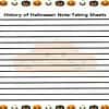 Halloween note-taking sheet with pumpkin border for homeschooling, perfect for history lessons on Halloween traditions and activities, engaging students in fun and educational note-taking.