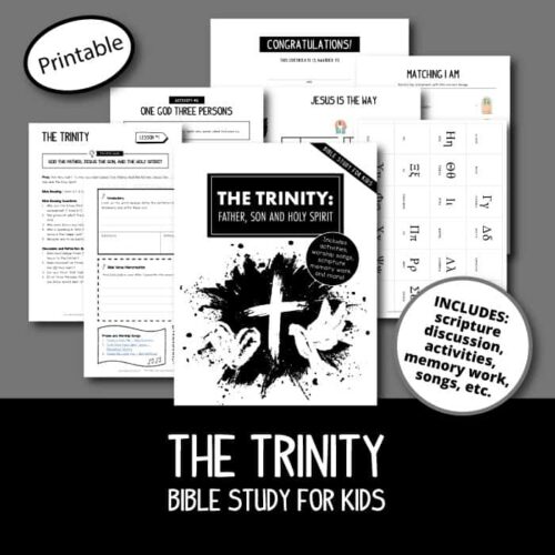 Bible study resources for homeschool, focusing on The Trinity for kids, including scripture discussion, activities, memory work, and songs. Ideal for homeschooling parents seeking faith-based curriculum.