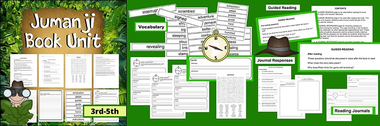 Untitled-design-2025-01-18T152648.917.jpg Jumanji book unit for 3rd-5th grade homeschool curriculum focusing on vocabulary, guided reading, journal responses, and reading journals for engaging elementary literacy lessons.