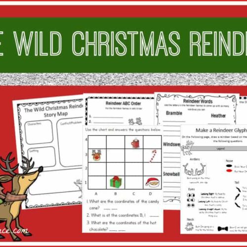 Reindeer Christmas activity sheets for homeschool, including story map, ABC order, word activities, and reindeer drawing tasks for engaging holiday learning.