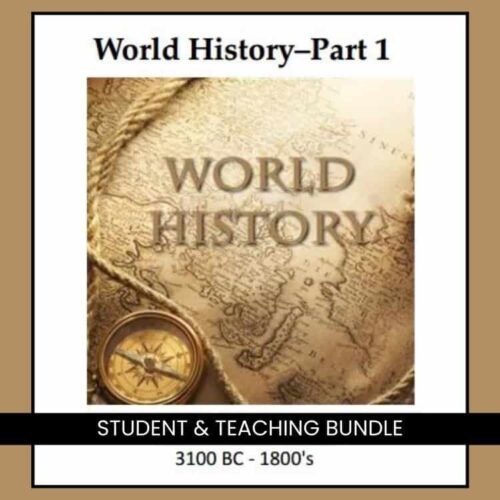 World-History-1-Bundle.jpg World history student and teaching bundle for homeschool resources, covering 3100 BC to 1800s, ideal for homeschool history curriculum, with engaging materials for students and teachers.