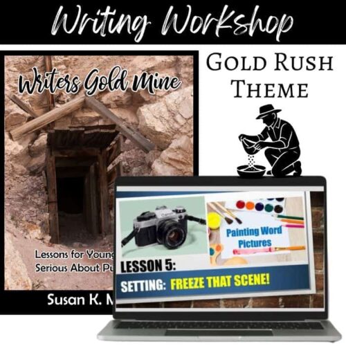Writer's Gold Rush 1. Homeschool resource for writing workshops, gold rush theme, and creative lesson plans to inspire young writers and enhance homeschool learning experiences.
