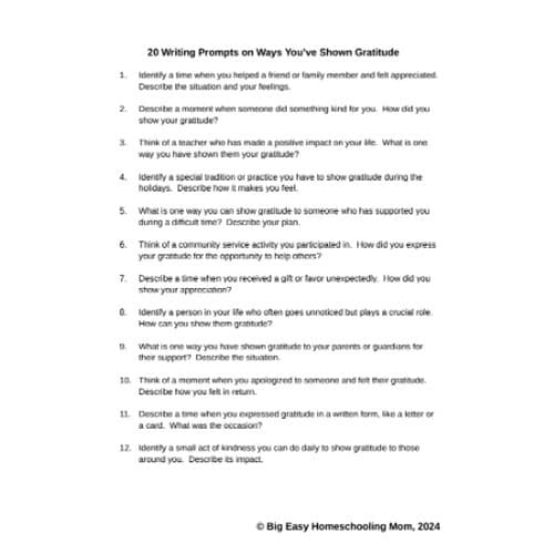 Ways You've Shown Gratitude: 20 Writing Prompts & 20 Note-Taking Sheets