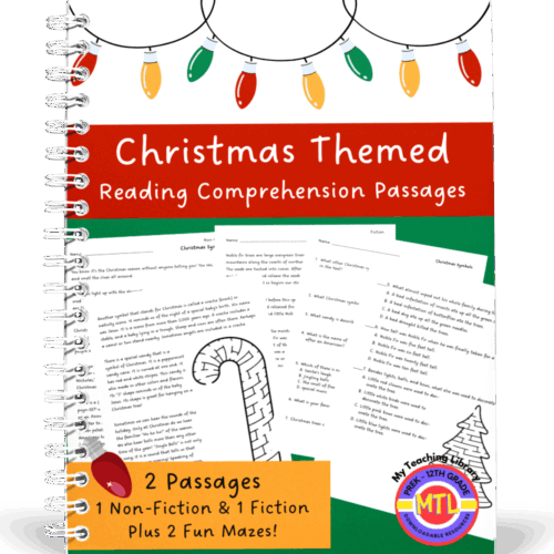 Christmas themed reading comprehension worksheets for homeschool, including non-fiction and fiction passages with fun maze activities, perfect for engaging elementary students in holiday learning.