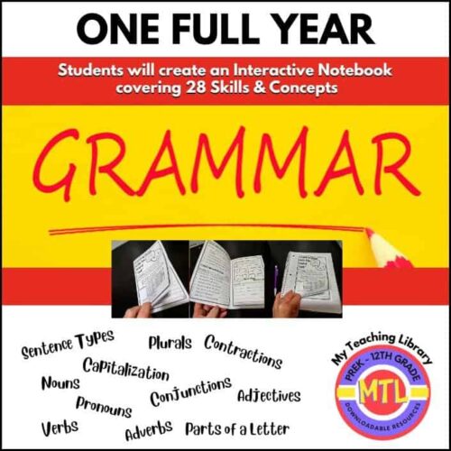 Grammar homeschool resource notebook, interactive skills and concepts, literacy, language arts, educational tools for homeschoolers, teaching resources, preschool to 12th-grade literacy materials.