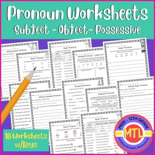 Z-334-pronoun-worksheets-cover.jpg Pronoun Worksheets for preschool to 12th grade focusing on subject, object, and possessive pronouns for homeschool literacy and grammar learning.