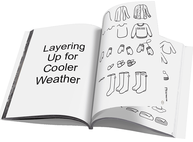 Layering up clothing for cool weather, winter apparel, kids' wardrobe, homeschool fashion activity, weather-appropriate clothing, homeschool resource, educational homeschool activity, weather lesson plan, homeschool curriculum on weather.