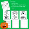 Pumpkin face coloring pages for homeschool, pumpkin faces with different expressions, Halloween printable activities for kids, educational fall themed craft, homeschool resource co.