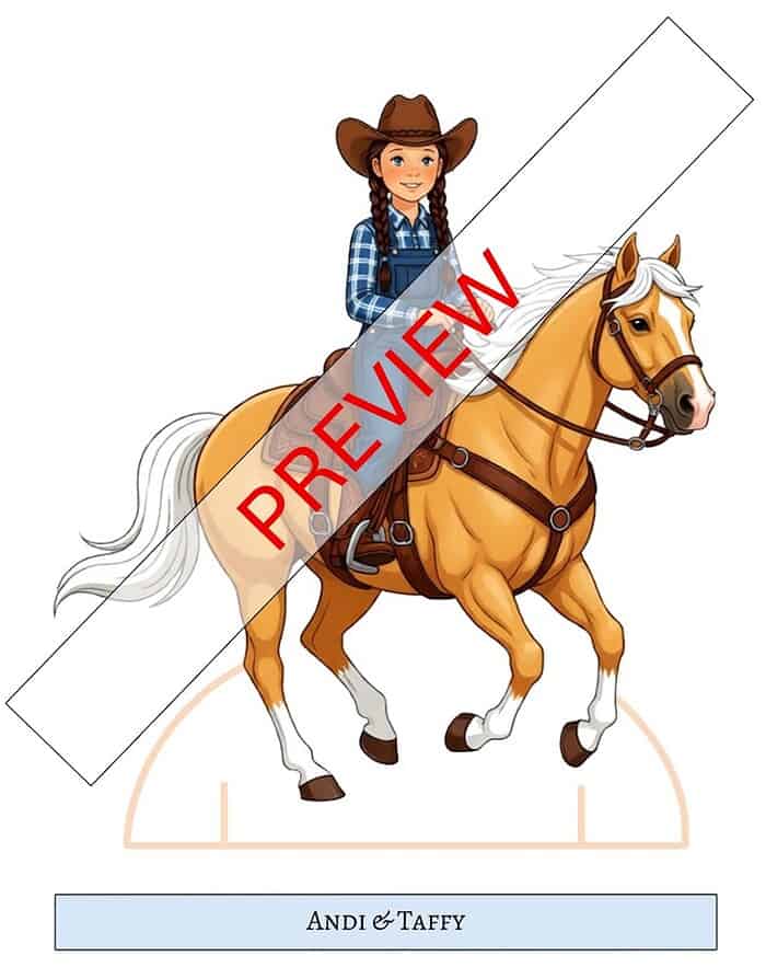 and taffy Girl riding a horse with a cowboy hat and plaid shirt, demonstrating homeschooling resources for equestrian learning and outdoor activities.