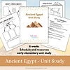 Ancient Egypt unit study for homeschool, includes 6-week schedule and resources for early elementary students to explore Egyptian history, culture, and geography effectively.