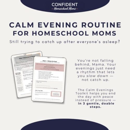 Calm evening routine for homeschooling moms, featuring a gentle, stress-free approach to end the day peacefully with step-by-step relaxation tools.