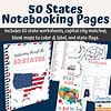 50 States notebooking pages, including worksheets, maps, and flags, perfect for homeschooling your children and teaching them U.S. geography and state capitals.