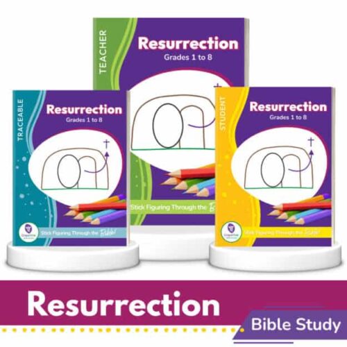 cropped-Rez-1-Main-Image.jpg Illustrative homeschool Bible study resources for grades 1-8, focusing on resurrection themes, with colorful covers for engaging homeschooling curriculum.