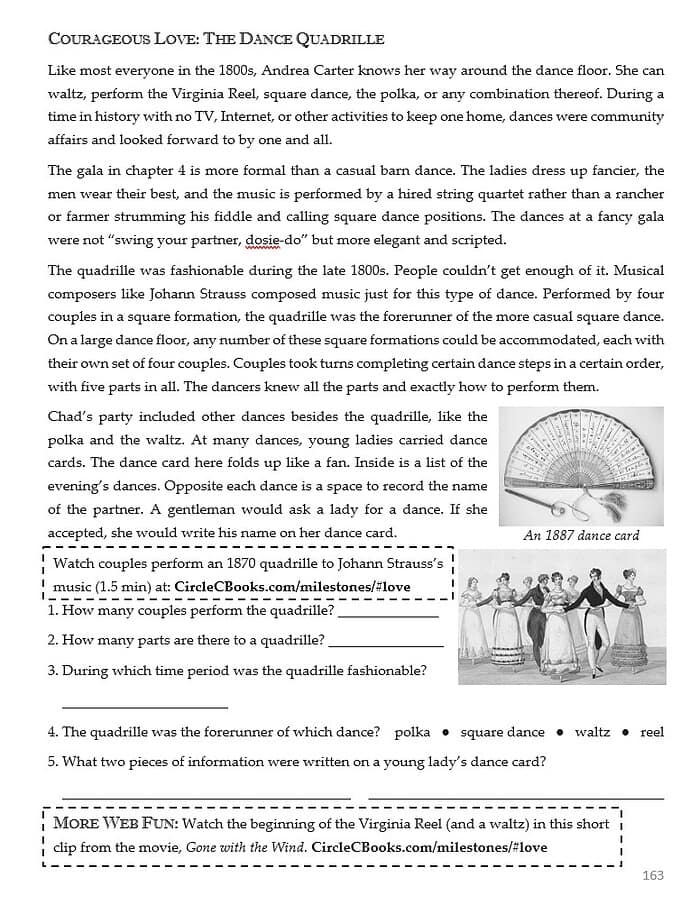 A vintage dance card from 1887 featuring a Victorian-era couple dance scene, ideal for homeschool history and dance curriculum resources, emphasizing 1800s social dance traditions and educational activities.