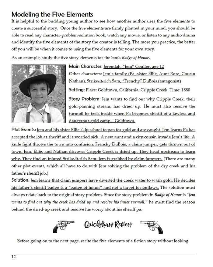 model gold 1. Black and white photo of a young boy wearing a hat and suspenders, illustrating homeschooling and story elements for teaching creative writing and story analysis.