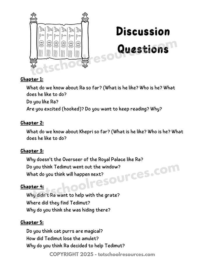 questions sample Ancient Egypt/Ra the Mighty - Unit Study/Novel Study Combo