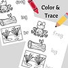 wy-141-d.jpg Color and trace worksheet featuring a frog and log, perfect for homeschool learning activities, educational resources, and early childhood development.