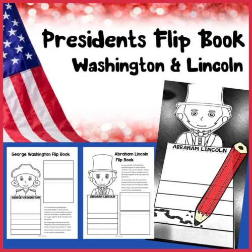 Presidents flip book for Washington and Lincoln, educational printable resource for homeschool learning, featuring patriotic American history activities and engaging coloring pages for kids.
