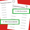 Fraction to decimal conversion worksheet, homeschool math resource, homeschooling math activity, fractions to decimals practice, Homeschool Resource Co. educational printable.