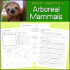 Arboreal mammals research activity sheet for homeschooling, educational resource for teaching about animal classification, habitats, and mammals’ physical features, suitable for homeschool science lessons.