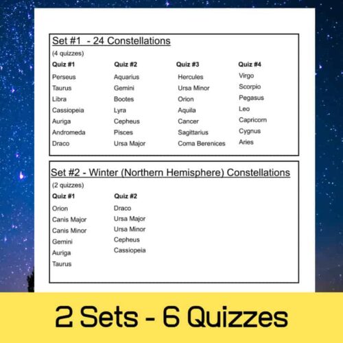 1. Printable constellation quiz cards for homeschool astronomy, perfect for engaging kids with star constellations and the night sky education.