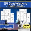 wy-288-a.jpg Constellation flash cards for homeschooling, includes 24 constellations with lined and unlined options for educational star and zodiac learning.