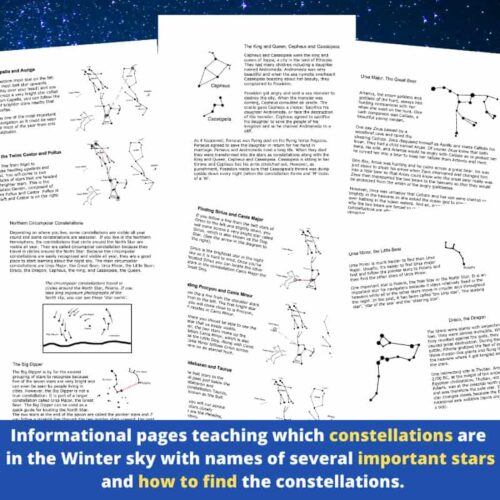 wy-289-b.jpg Themed constellation star charts for homeschooling and astronomy education, highlighting important stars and how to identify constellations in the winter night sky for enhanced learning experiences.