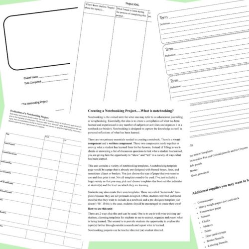 wy-401-c-1.jpg Notebooking project template for homeschool with detailed instructions and options for creating personalized educational materials. Ideal for homeschooling, classroom use, and educational planning.
