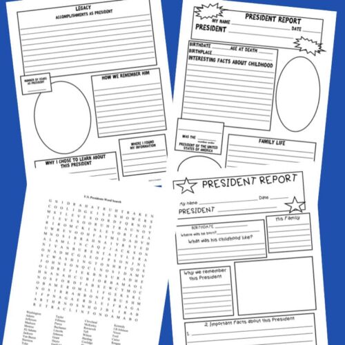 Presidential homeschool worksheet, educational activity for kids, kids presidential report, homeschool history resource, presidential biography printable.