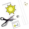 z-305-Sun-Earth-Moon-Early-Learning-5.jpg Sun, Earth, and Moon working model for homeschooling science activities, with paper fasteners and scissors for hands-on learning about planetary motion and the solar system.