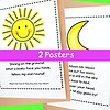 z-305-Sun-Earth-Moon-Early-Learning-Preview-2.jpg Bright colorful educational posters featuring cheerful sun and moon illustrations, perfect for homeschool classroom decor, fostering learning about day and night with engaging visuals and rhyming songs.