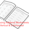 z-340-1st-Grade-Addition-Subtraction.png Worksheet with missing addition problems for homeschool math practice, featuring vertical and horizontal questions for kids.