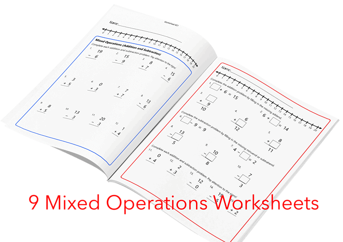 z-340-1st-Grade-Addition-Subtraction-3.png Mixed operations addition and subtraction worksheets for homeschool math practice, focusing on basic and mixed operations to enhance elementary students' math skills and problem-solving abilities.